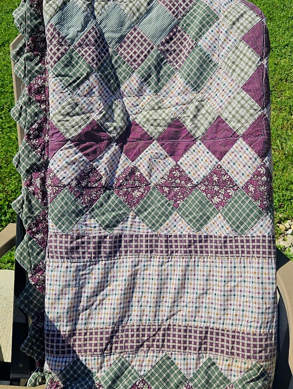 Vintage Classic Patchwork Quilt - Green and Purple